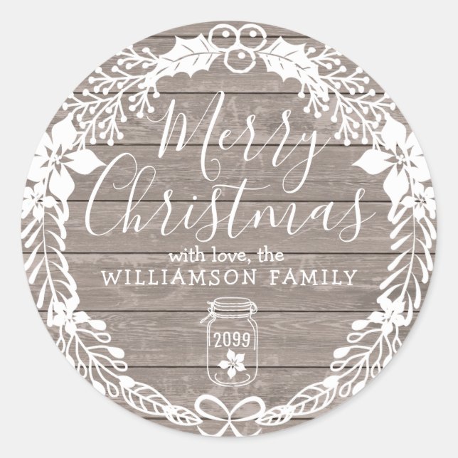 Adesivo País Russo Feliz Natal Branco Holly Wreath (Frente)