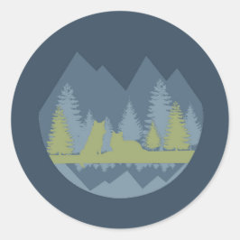 Adesivo Paisagem Azul e Verde com Lobos e Montanhas