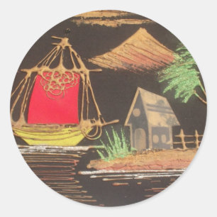 Adesivo Paisagem de barco à vela vermelho impressão de art
