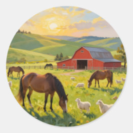 Adesivo Paisagem de Celeiro Pastoral – Manhã em Meadowligh