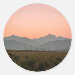 Adesivo Paisagem de Montanhas Serenas com Pôr do Sol Rosa