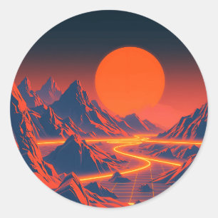 Adesivo Paisagem de onda sintética com montanhas neon