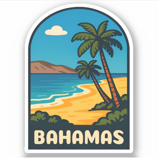 Adesivo Paisagem de praia das Bahamas Viagens vintage (Frente)
