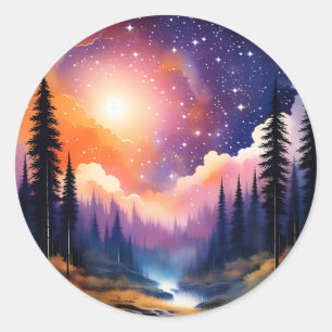 Adesivo Paisagem do céu estrelado das árvores