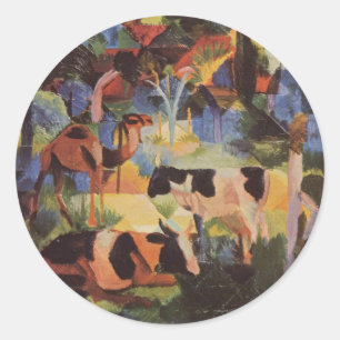 Adesivo Paisagem Macke August com Vacas e Camelo
