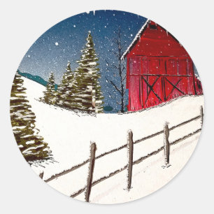 Adesivo Paisagem Red Barn Snowy