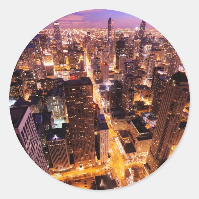 Adesivo paisagem urbana à noite em Chicago (Frente)