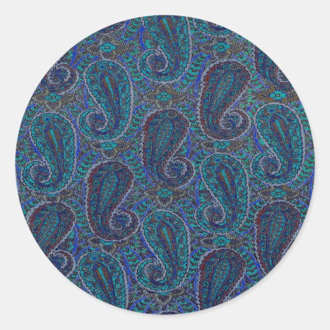 Adesivo Paisley Azul Indiano Boho Clássico Vintage (Frente)