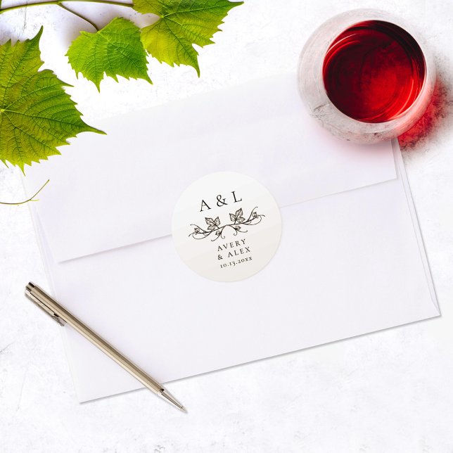 Adesivo Paixão de Casamento do Monograma Branco Mínimo Ele (Criador carregado)