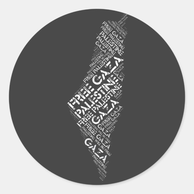 Adesivo Palavra de Mapa Livre da Palestina em Gaza (Frente)