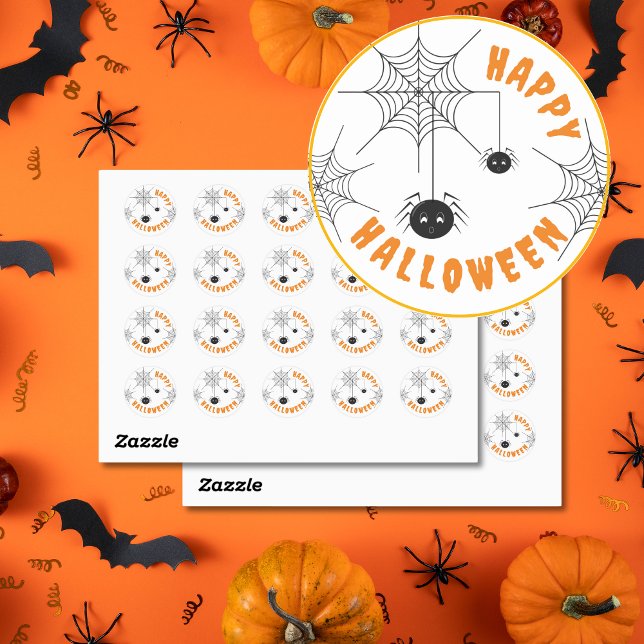 Adesivo Palavras-Palavras Negras e Laranja Felizes (Black & Orange Halloween Spider Stickers.)
