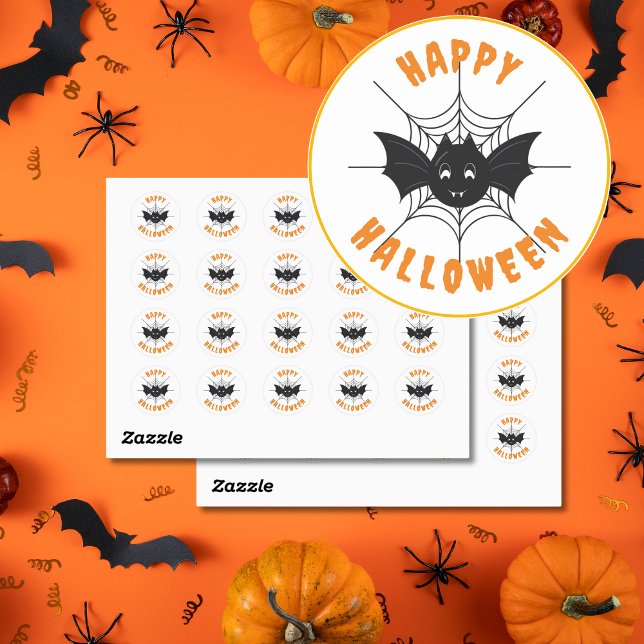 Adesivo Palavras-Palavras Negras e Laranja Felizes (Black & Orange Halloween Bat Stickers.)
