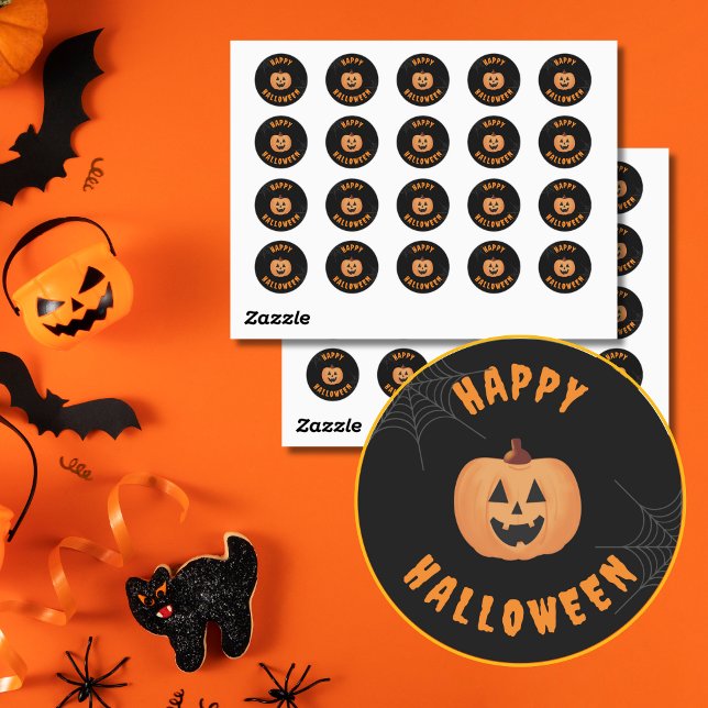 Adesivo Palavras-Palavras Negras e Laranja Felizes (Black & Orange Halloween Pumpkin Stickers.)