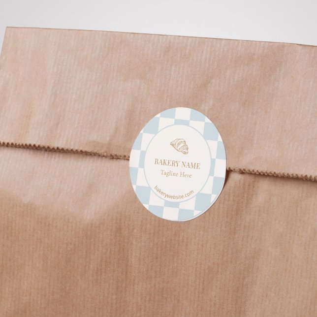 Adesivo Pale Blue Checkered Cafe Croissant Bakery (Criador carregado)
