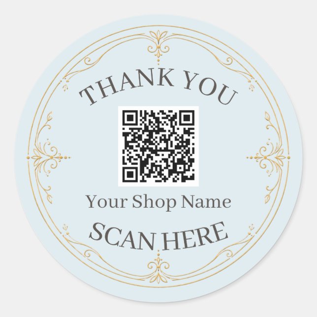 Adesivo Pale Blue Gold Pequena Empresa QR Code Obrigado (Frente)