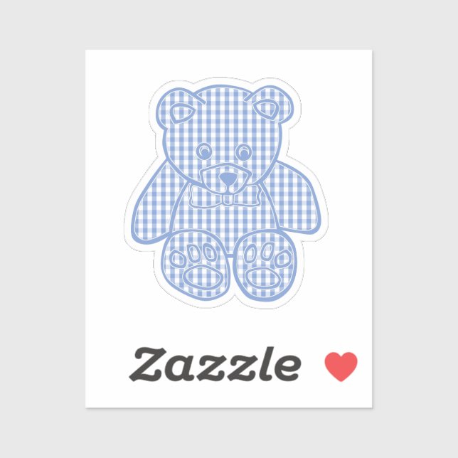Adesivo Pale Blue Pastel Gingham Teddy Bear (Folha)