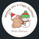 Adesivo Palitos de Natal engraçados - Capybara & Snowman<br><div class="desc">Bonita capybara com bonitão,  perfeita para ir com seus presentes de Natal.</div>