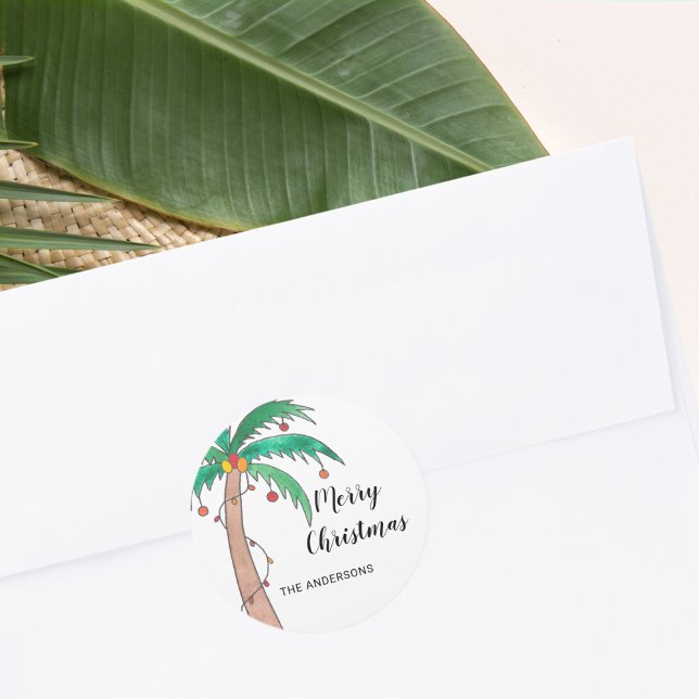 Adesivo Palm Tree de Nome Personalizado Feliz Natal (Criador carregado)