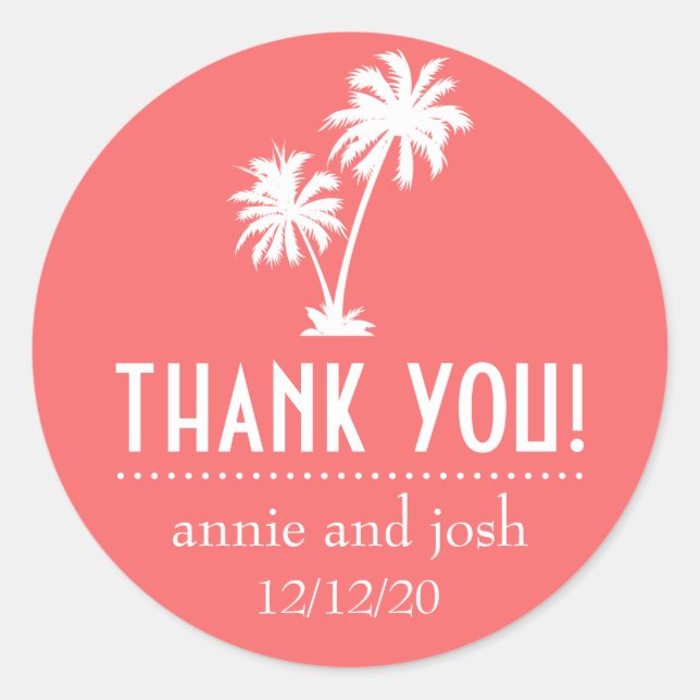Adesivo Palm Tree Obrigado Labels (Coral) (Frente)