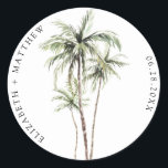 Adesivo Palm Tree Tropical | Casamento mínimo<br><div class="desc">Praias arenosas e brisas quentes são o que esta design é. Celebre seu tema de casamento tropical com nossa simples e mínima design de palmeira. Este design é totalmente personalizável e as cores podem ser trocadas de acordo com o seu gosto.</div>