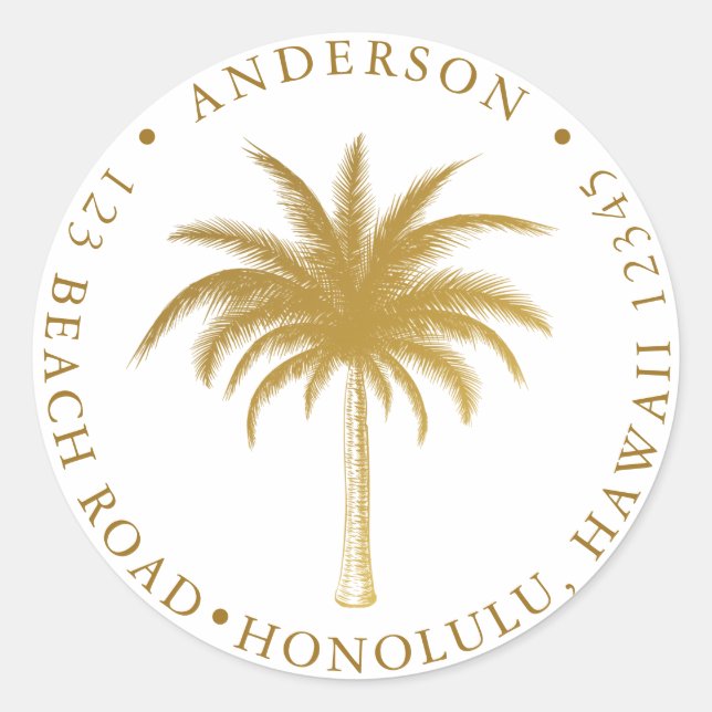 Adesivo Palm Tree Tropical Modern Dourado Return Address (Frente)