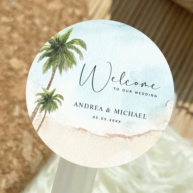 Adesivo Palm Trees Beach Destination Wedding Welcome (Criador carregado)