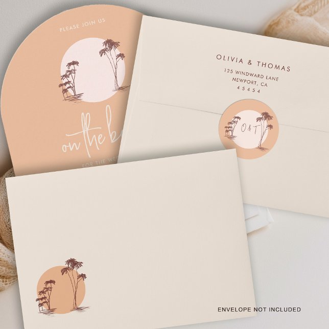 Adesivo Palm Trees Warm Sand Sunset Sun Beach Wedding (beach wedding sticker tropical palm trees sun beach modern calligraphy warm sand beige)