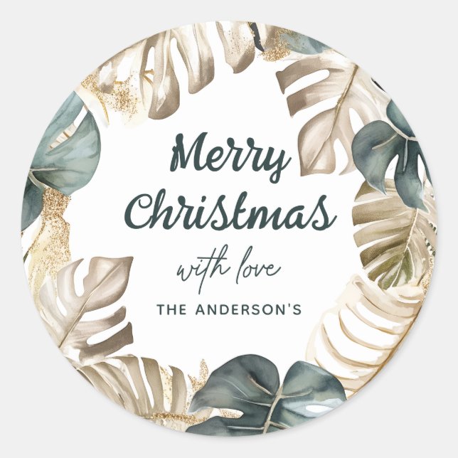 Adesivo Palma Tropical Verde e Dourada Wreath Natal (Frente)