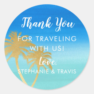 Adesivo Palmeira Dourado no casamento de praia azul da