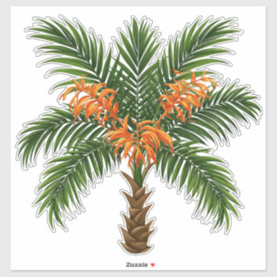 Adesivo Palmeira Tropical Com Flores Laranja Brilhantes