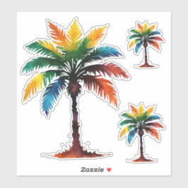 Adesivo Palmeiras Coloridas De Aquarelas