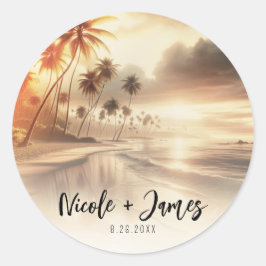 Adesivo Palmeiras & Pôr do Sol Laranja Casamento na Praia