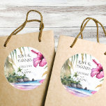 Adesivo Palmeiras tropicais de praia obrigado de casamento<br><div class="desc">hibisco tropical praia favorito bengalas modelo,  aquarela praia rosa hibiscus folhas palm para destino casamentos praia obrigado você favorece adesivos com noiva e nomes noivos</div>