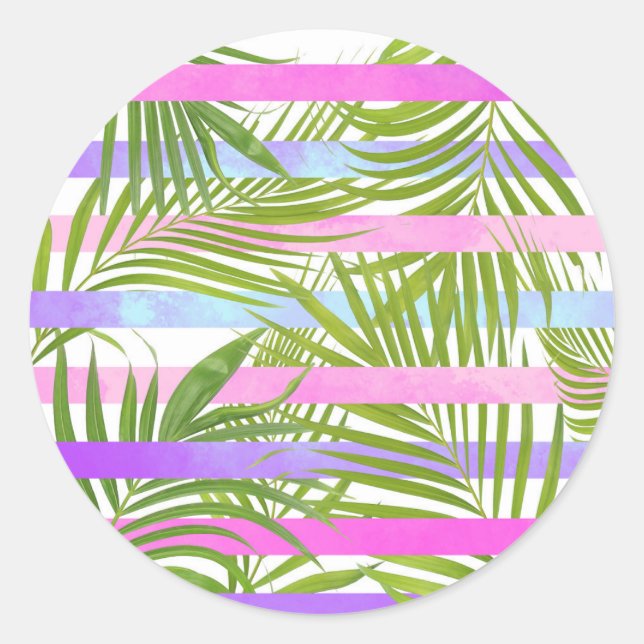 Adesivo Palmeiras tropicais, listras violetas rosa moderna (Frente)