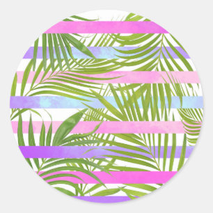 Adesivo Palmeiras tropicais, listras violetas rosa moderna
