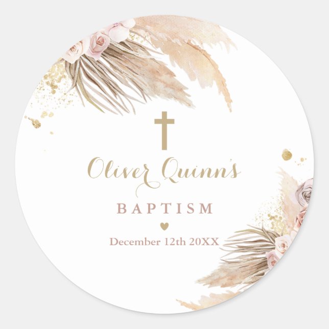 Adesivo Pampas Grass Bohemian Baptism Christening Favor (Frente)
