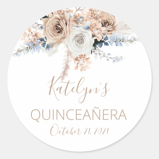 Adesivo Pampas Grass Boho Quinceañera Favor Sticker (Frente)