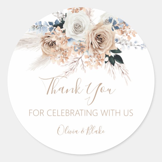 Adesivo Pampas Grass Boho Wedding Favor Stickers (Frente)