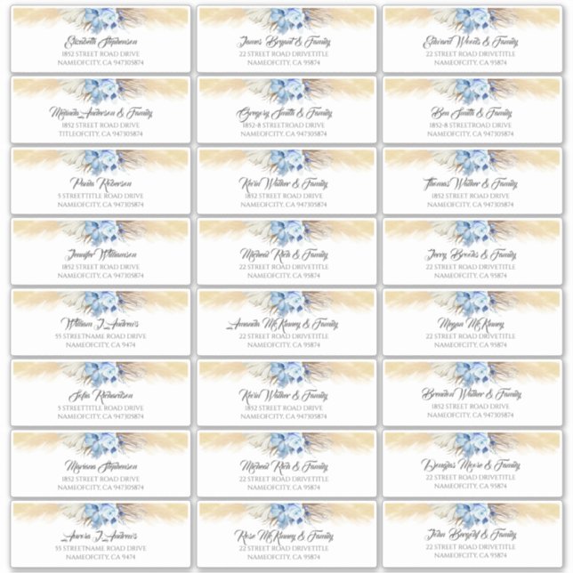 Adesivo Pampas Grass Dusty Blue Guest Names Endereço Etiqu (Frente)