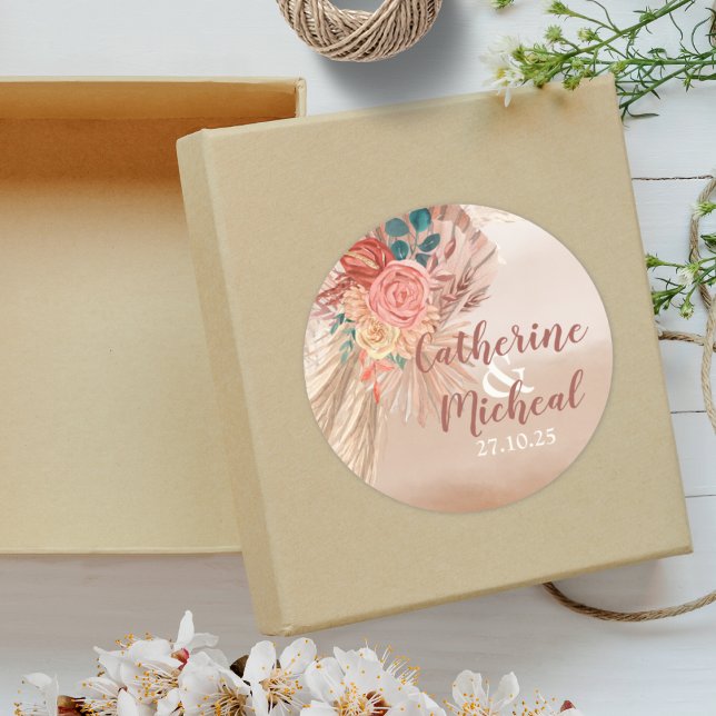 Adesivo Pampas Grass Floral Terracotta Boho Casamento Chic (Criador carregado)