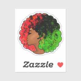 Adesivo Pan-africana menina mulher negra verde vermelho or