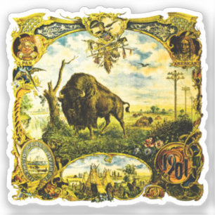 Adesivo Pan Am Expo com Motivos de Bisonte e Nativos Ameri