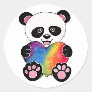 Adesivo Panda bonito da aguarela com coração do arco-ír