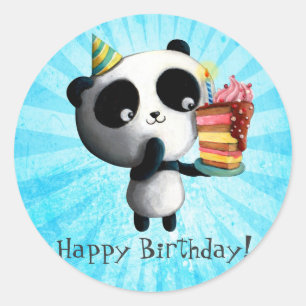 Adesivo Panda bonito do aniversário com bolo