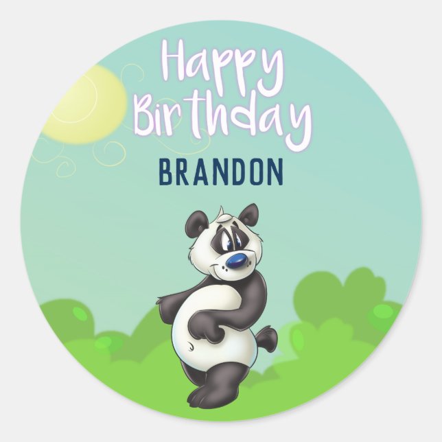 Adesivo Panda Cartoon Birthday Stickers (Frente)