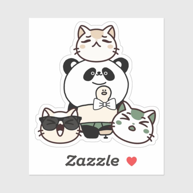 Adesivo Panda com Perna Protética e Esquadrão de Gatos (Folha)