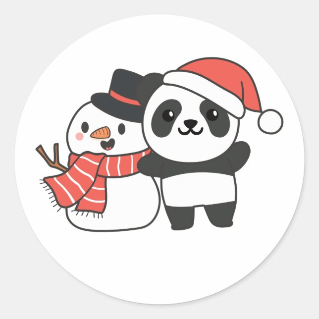 Adesivo Panda Com Snowman No Inverno Para O Natal (Frente)