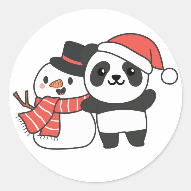 Adesivo Panda Com Snowman No Inverno Para O Natal Clássico (Frente)
