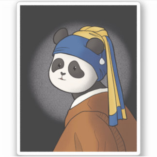 Adesivo Panda com uma pérola a ouvir Vermeer Engraçado