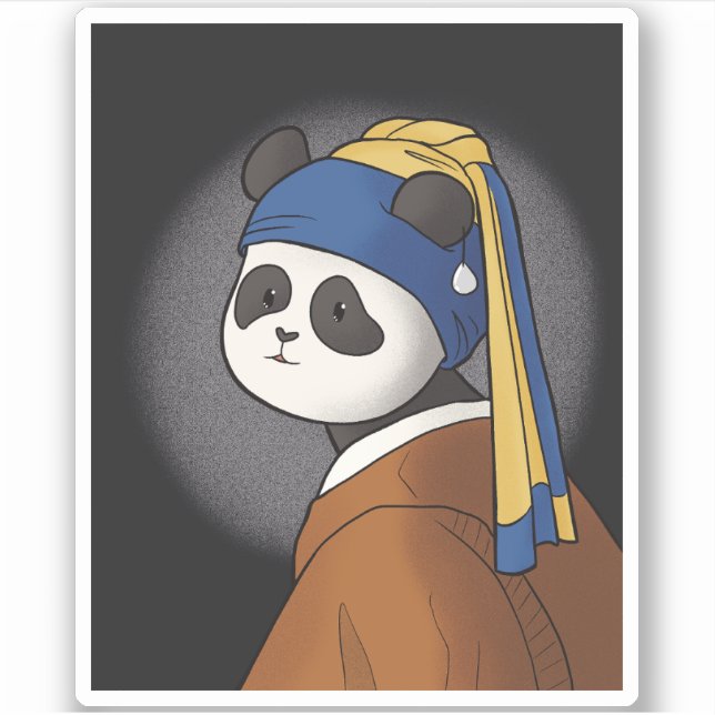 Adesivo Panda com uma pérola a ouvir Vermeer Engraçado (Frente)